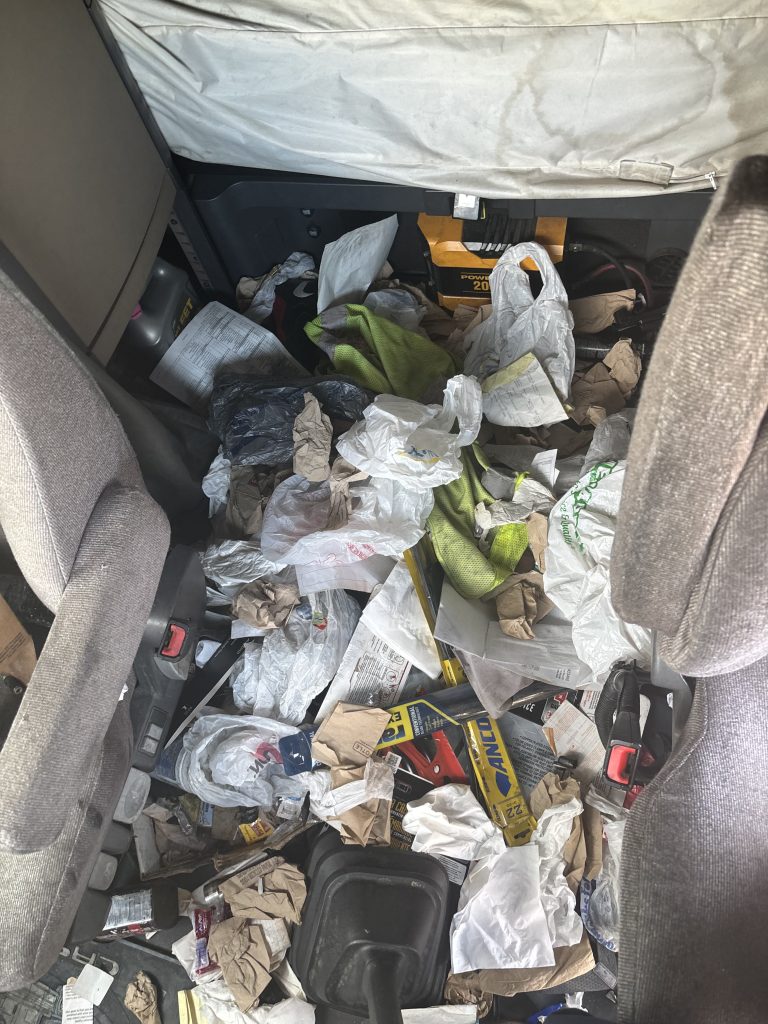 Dirty interior of a semi truck